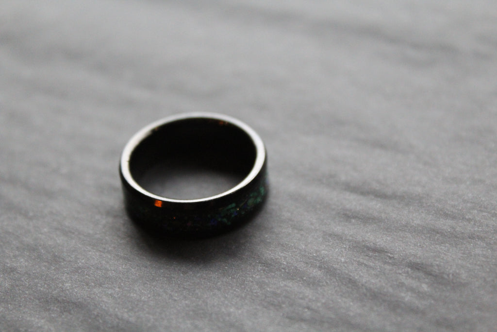 Tungsten Carbide Ring with Blue, Green & Black Stones