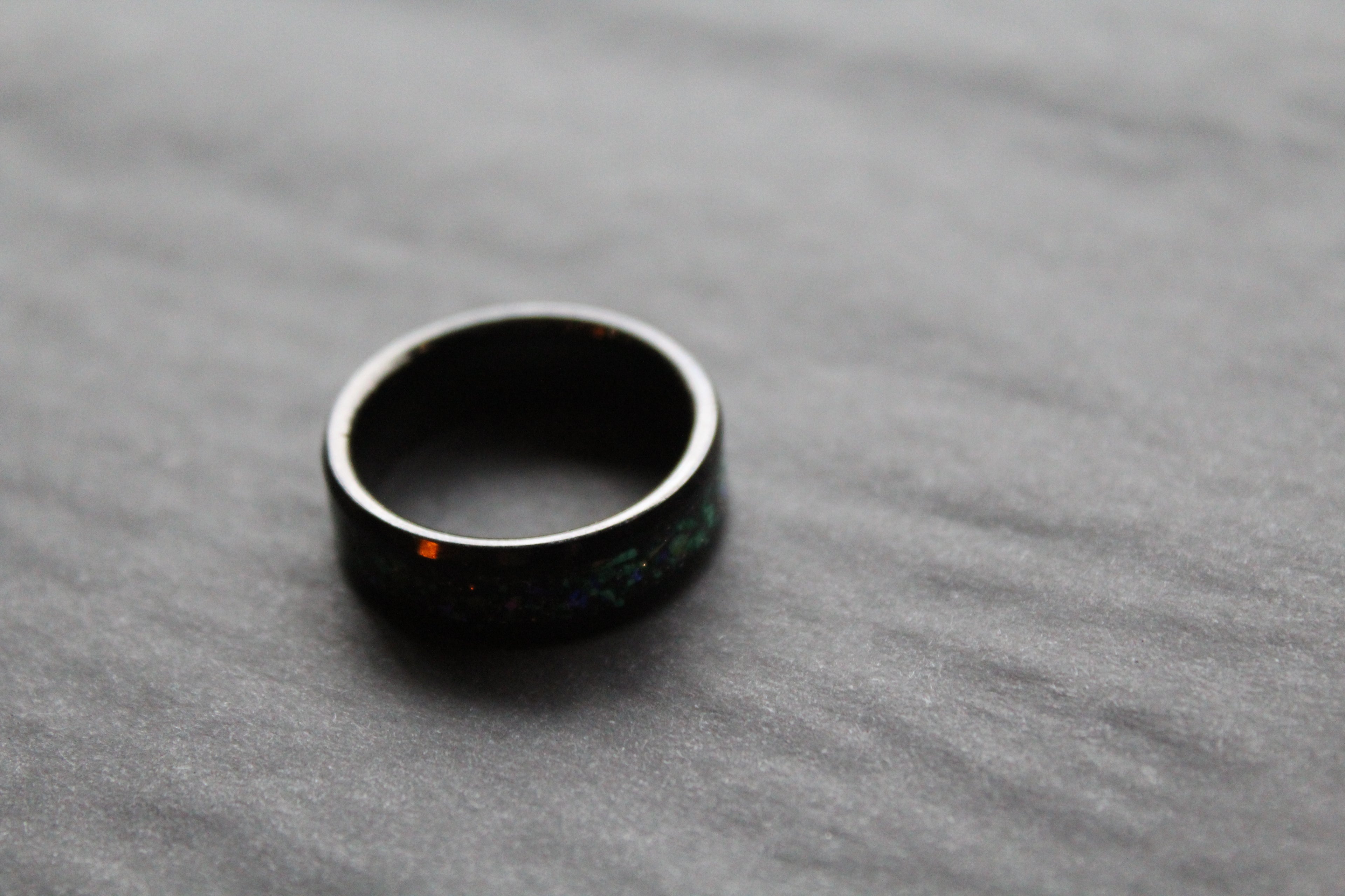 Tungsten Carbide Ring with Blue, Green & Black Stones