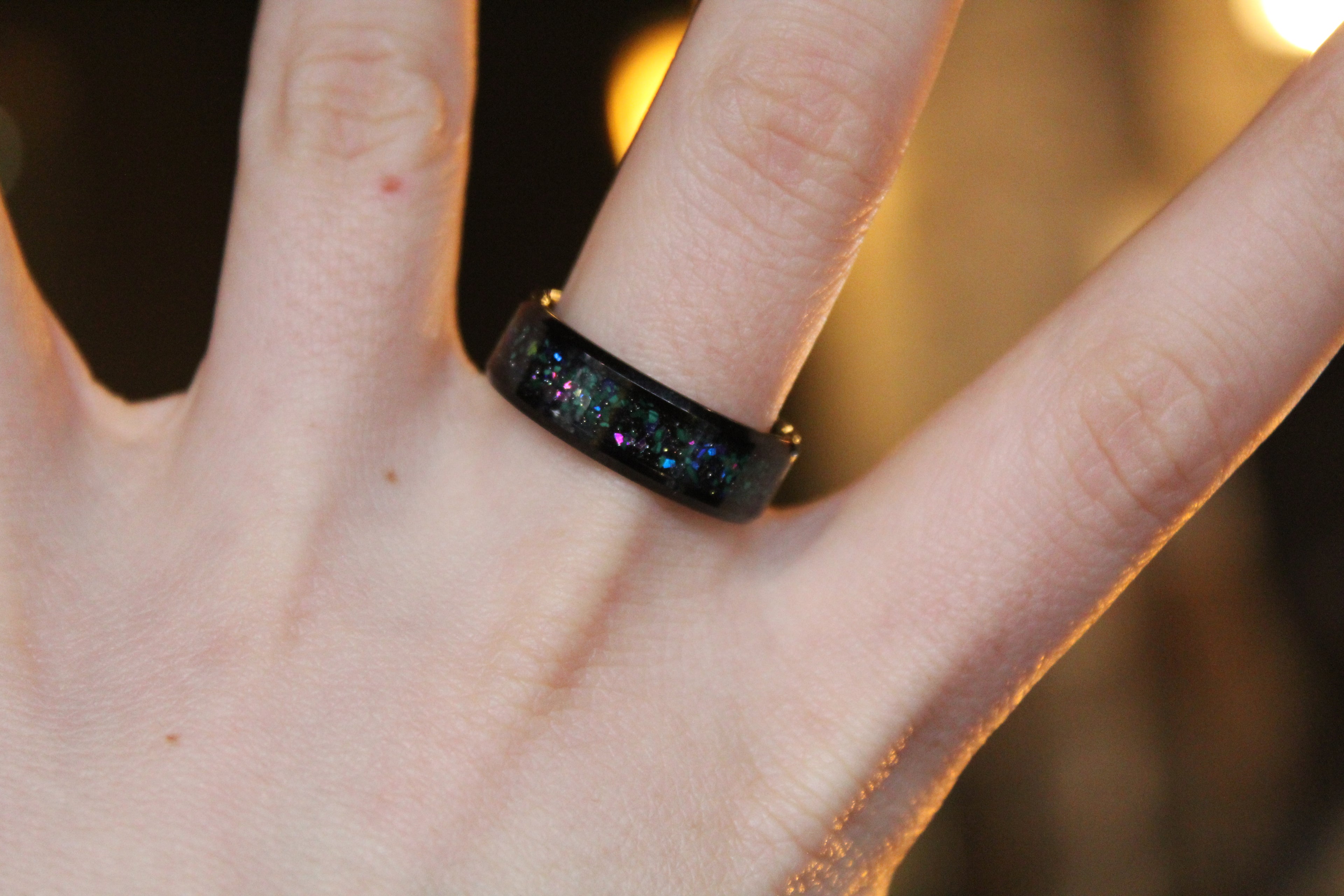 Tungsten Carbide Ring with Blue, Green & Black Stones
