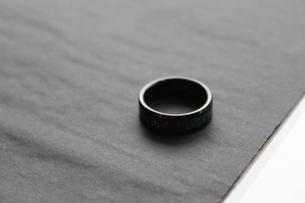 Tungsten Carbide Ring with Blue, Green & Black Stones