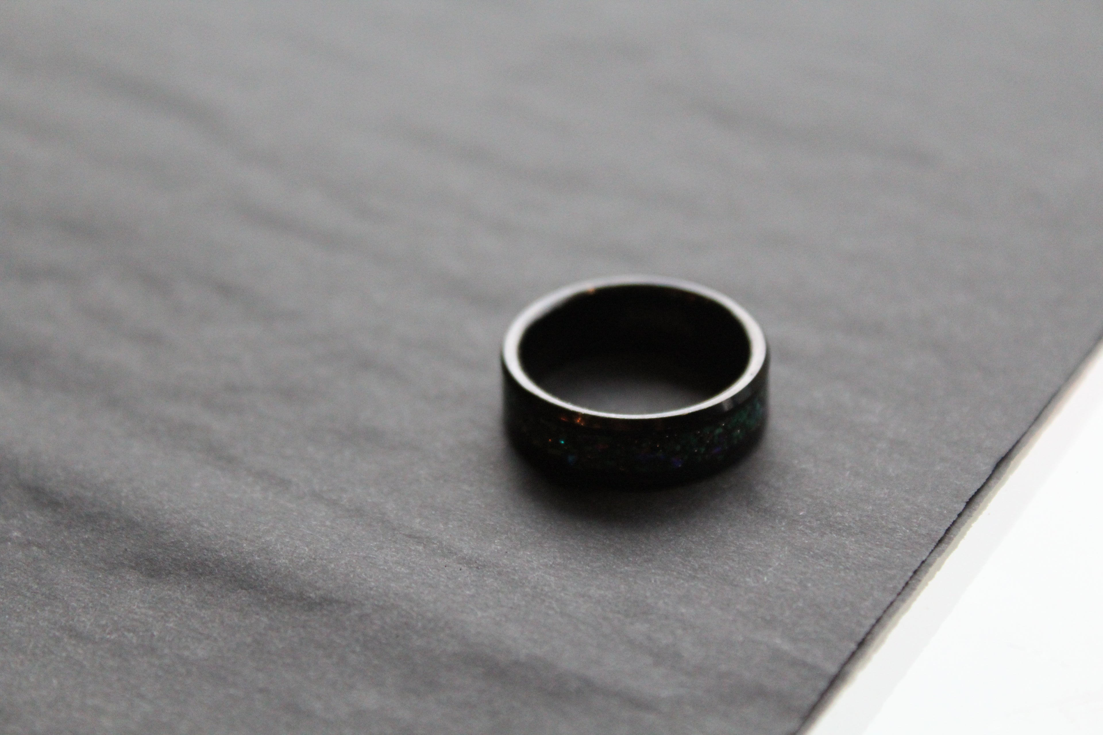 Tungsten Carbide Ring with Blue, Green & Black Stones