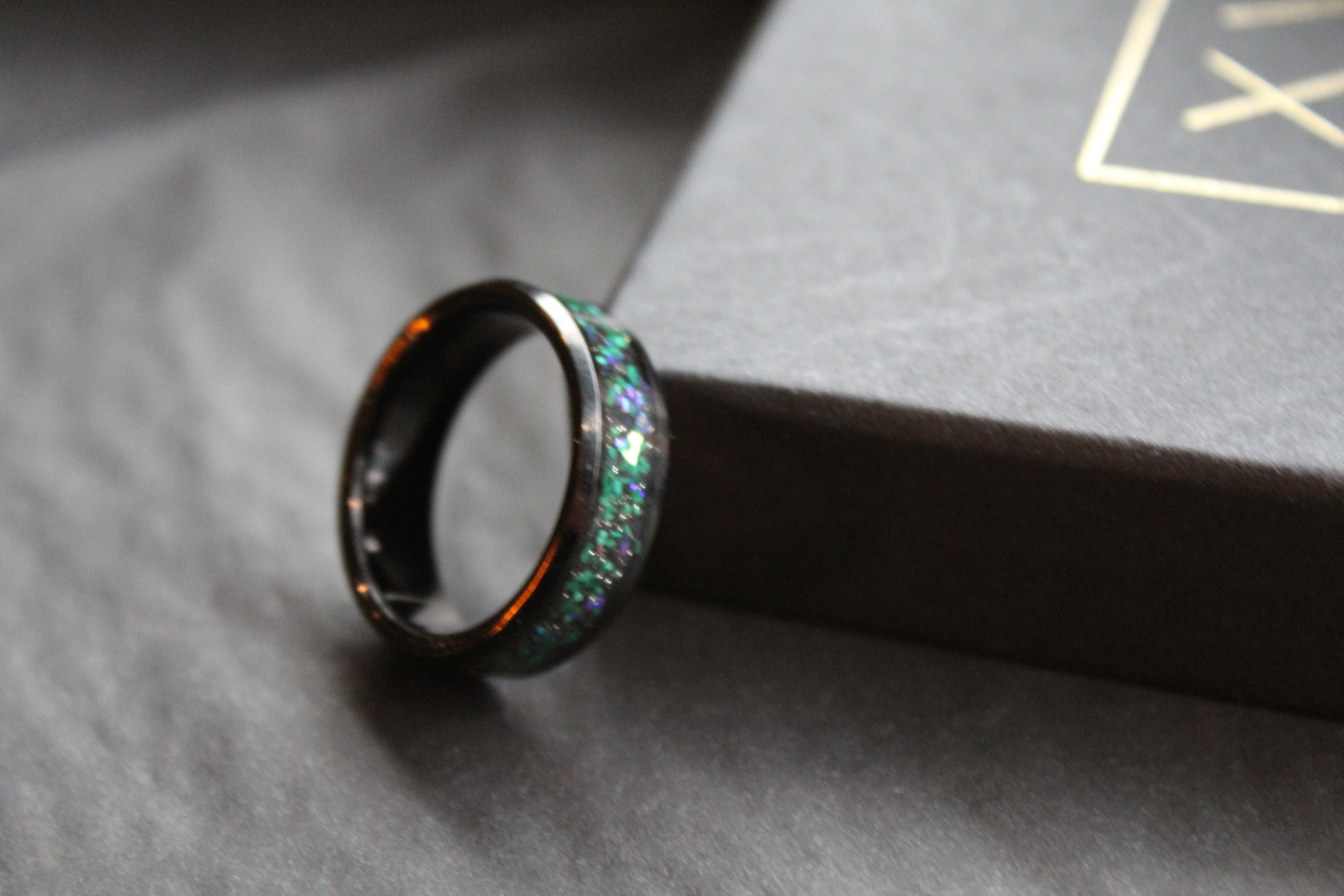 Tungsten Carbide Ring with Blue, Green & Black Stones