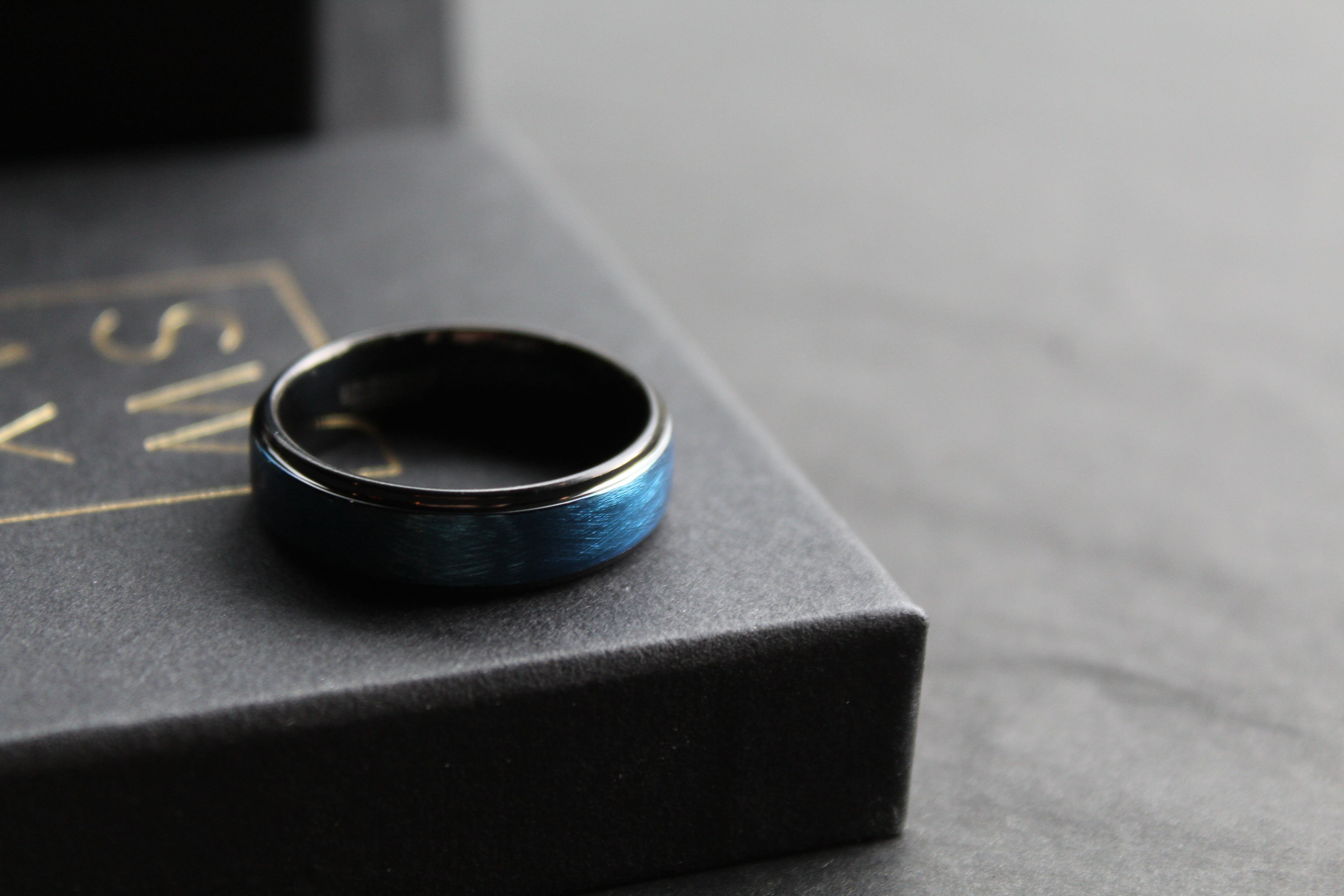 Tungsten Carbide Ring with Brushed Blue IP Plate