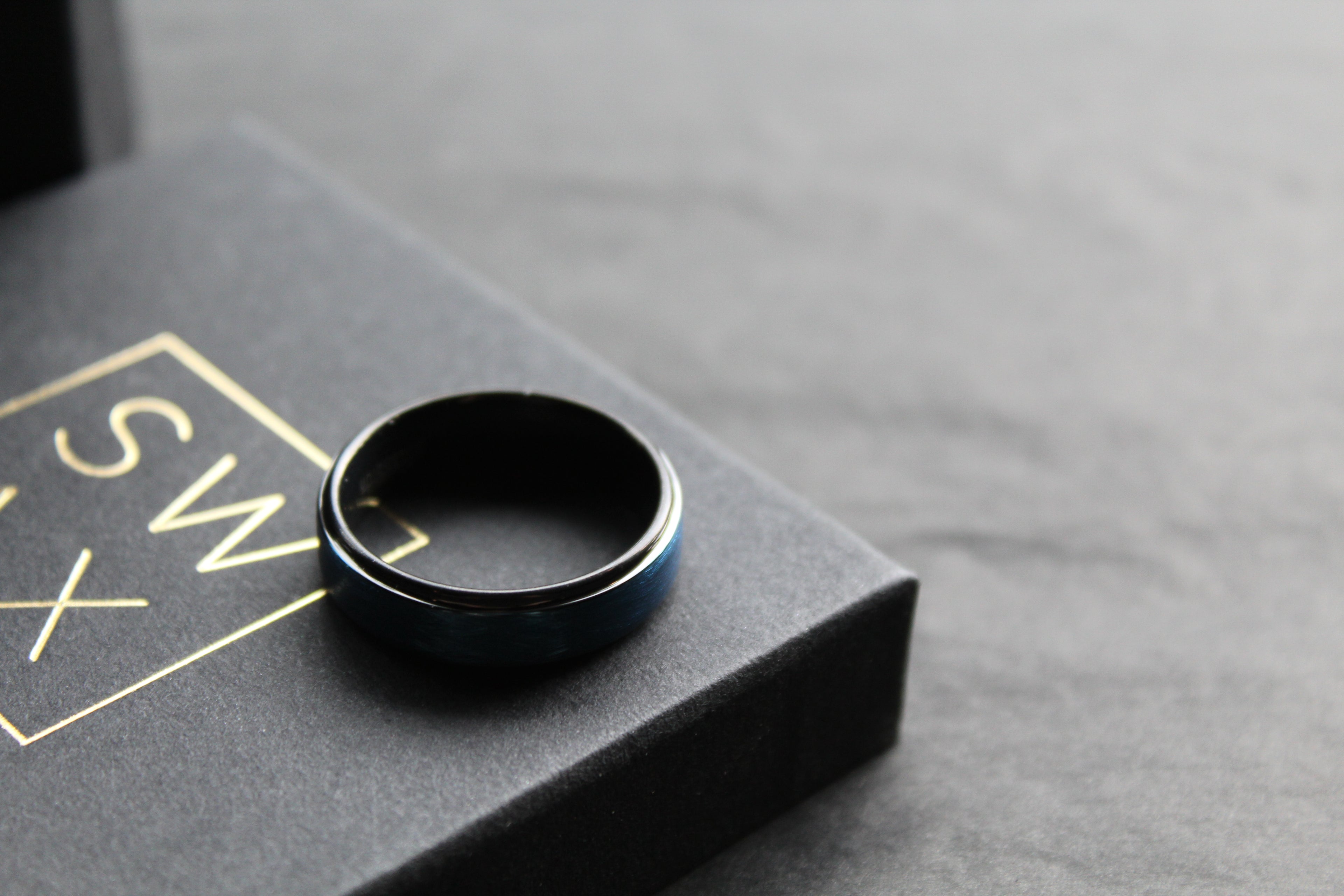 Tungsten Carbide Ring with Brushed Blue IP Plate