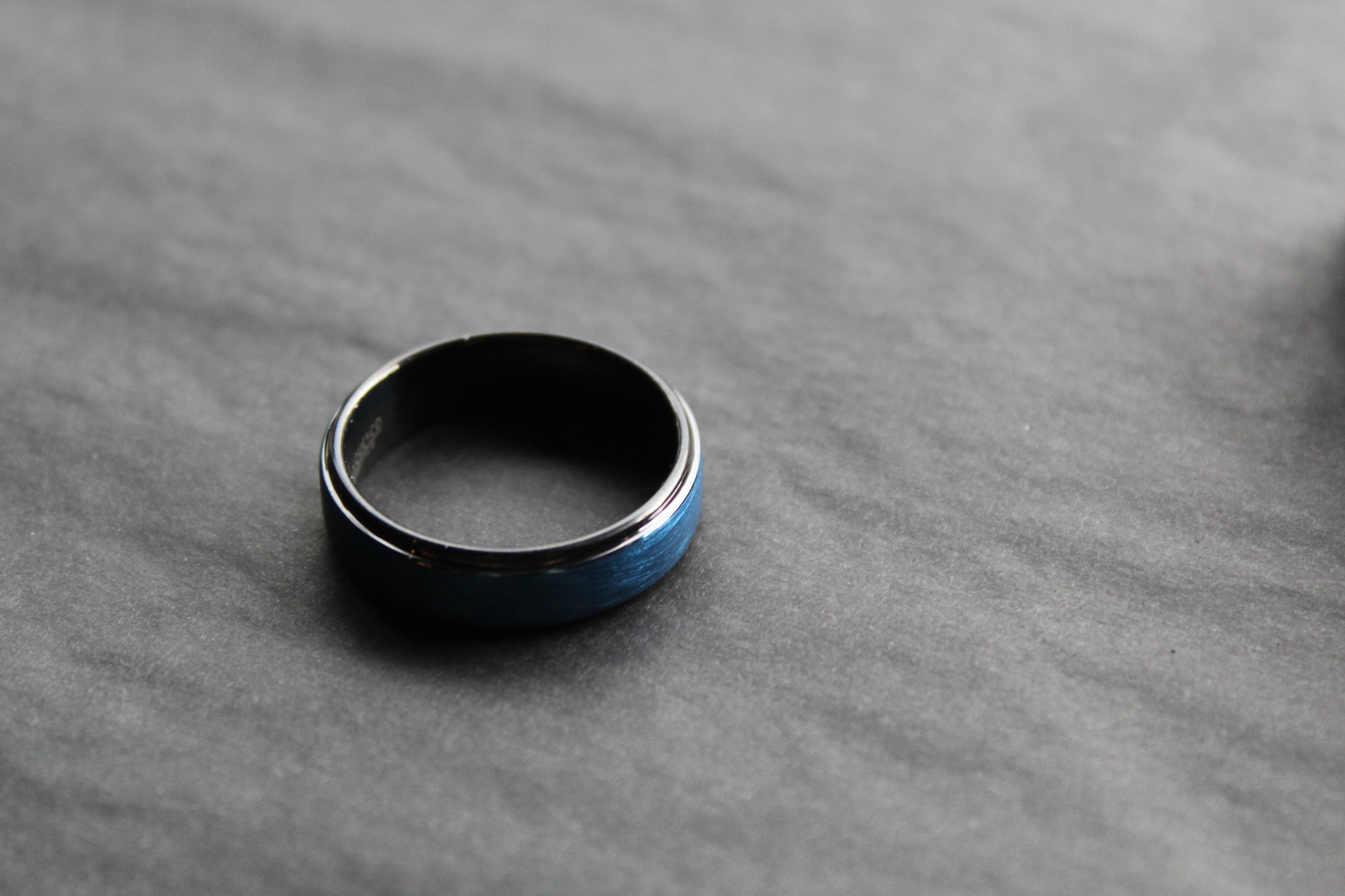 Tungsten Carbide Ring with Brushed Blue IP Plate