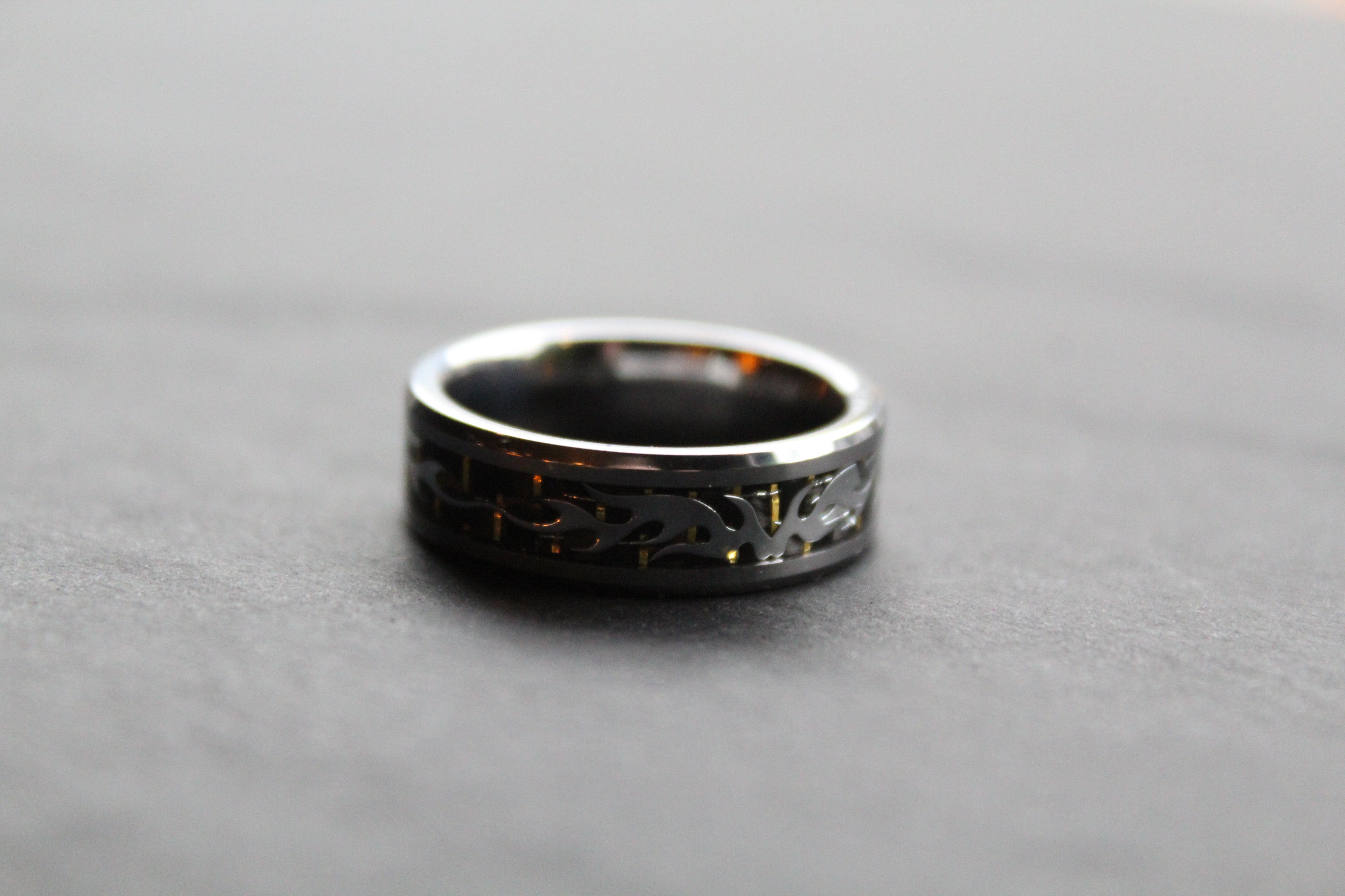 Tungsten Carbide Ring with Wave Design Carbon Fibre