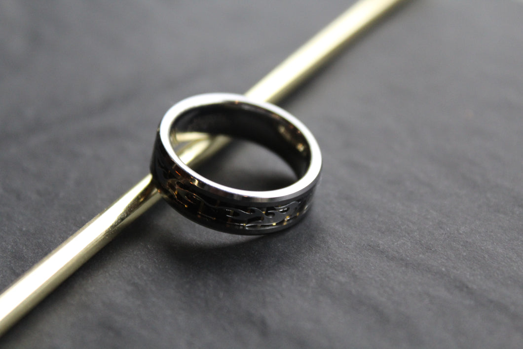 Tungsten Carbide Ring with Wave Design Carbon Fibre