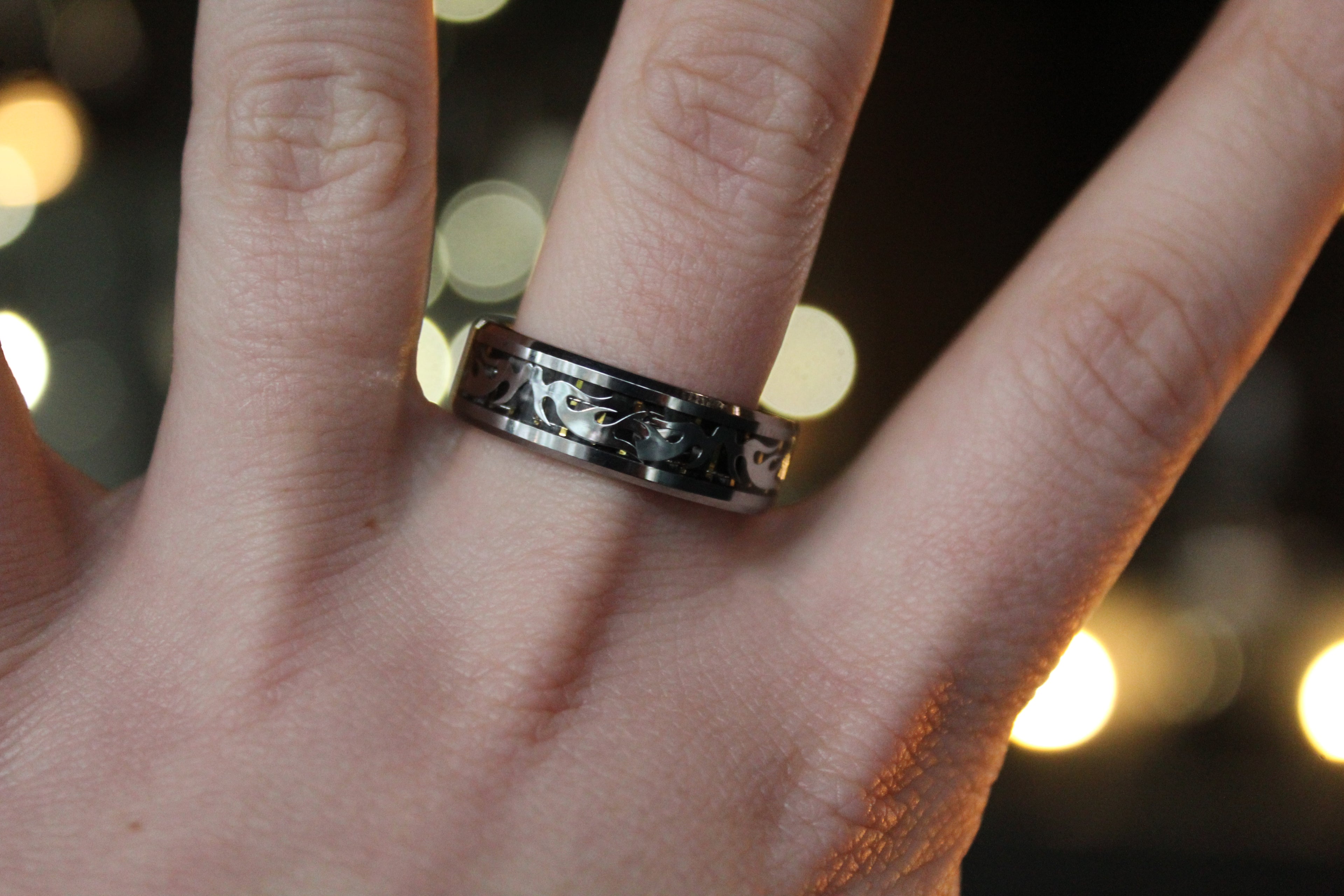 Tungsten Carbide Ring with Wave Design Carbon Fibre