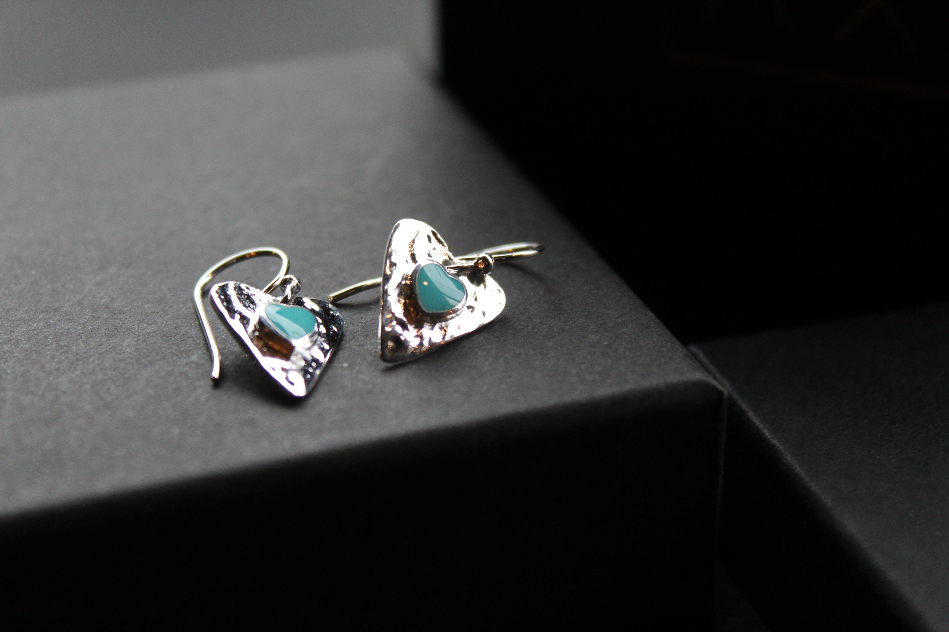 Turquoise Hammered Heart Drop Earrings