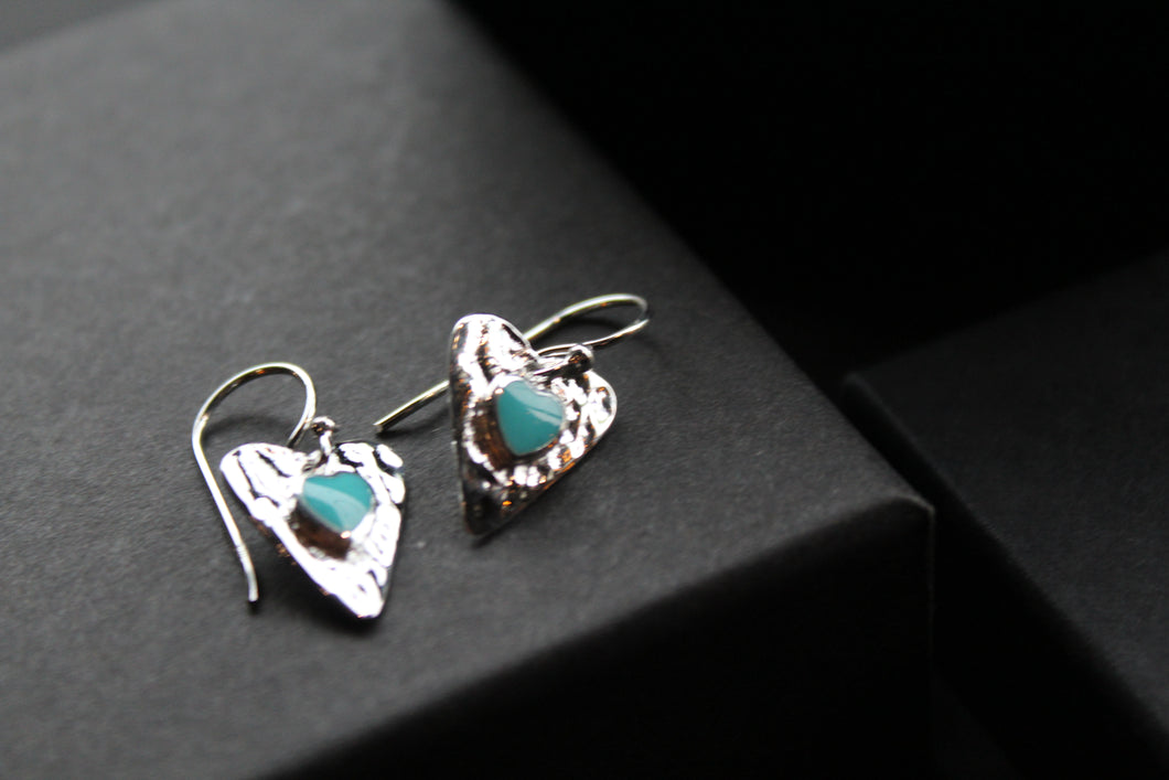 Turquoise Hammered Heart Drop Earrings