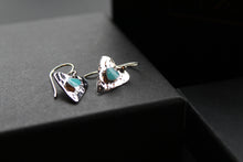 Load image into Gallery viewer, Turquoise Hammered Heart Drop Earrings
