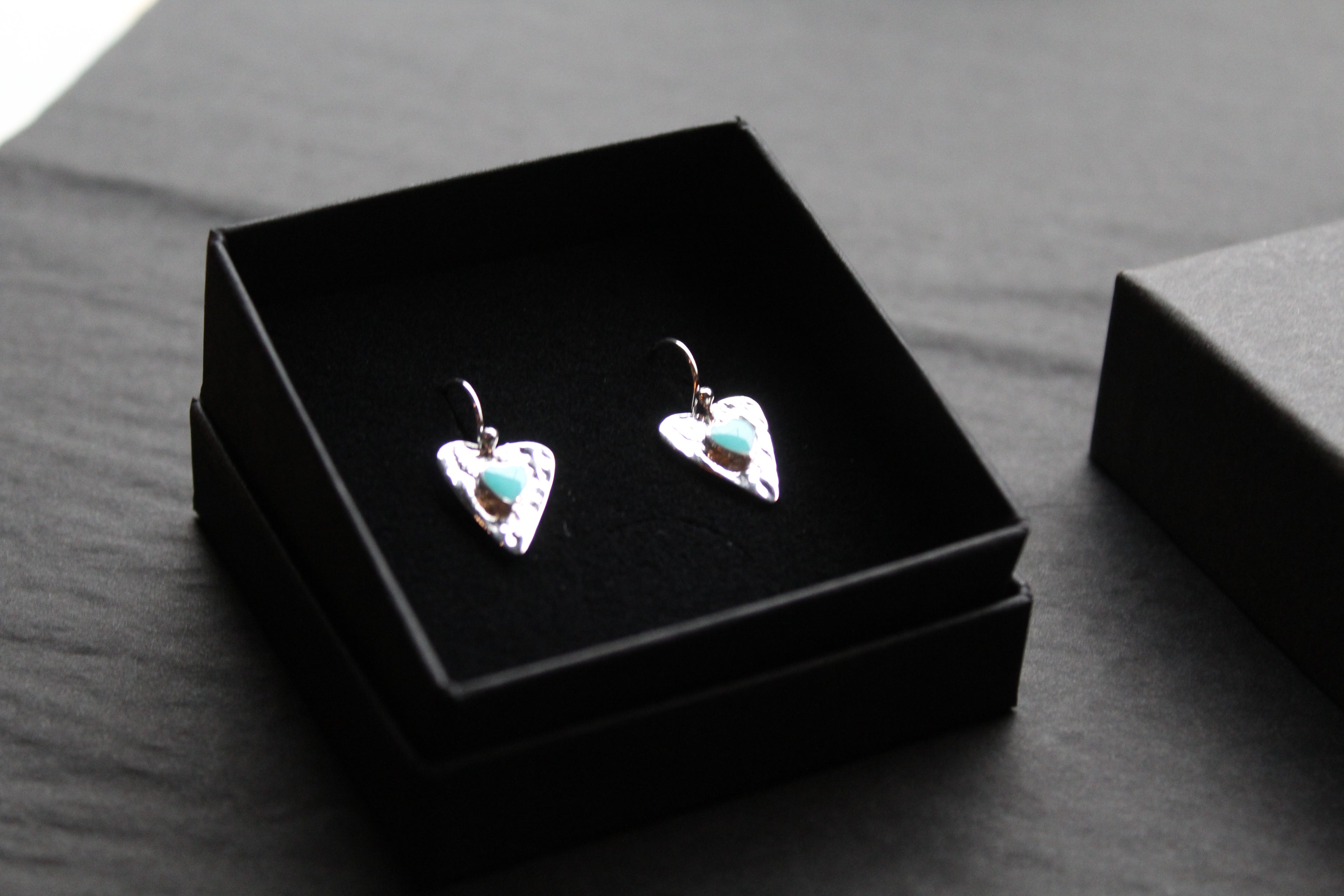 Turquoise Hammered Heart Drop Earrings