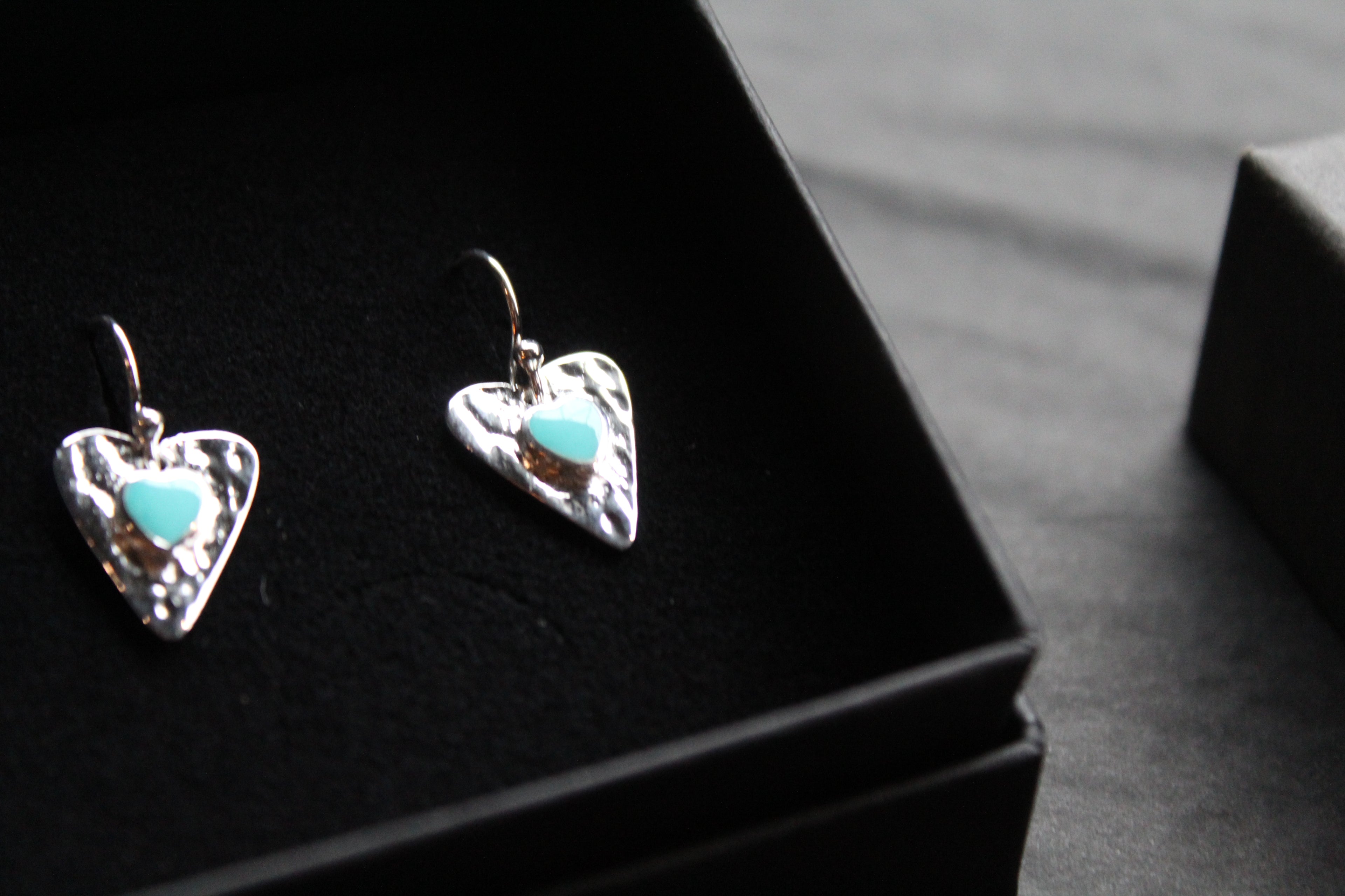 Turquoise Hammered Heart Drop Earrings