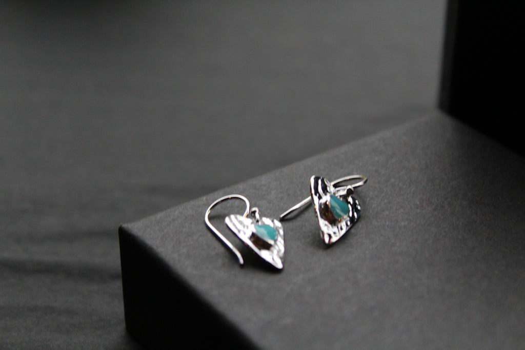 Turquoise Hammered Heart Drop Earrings