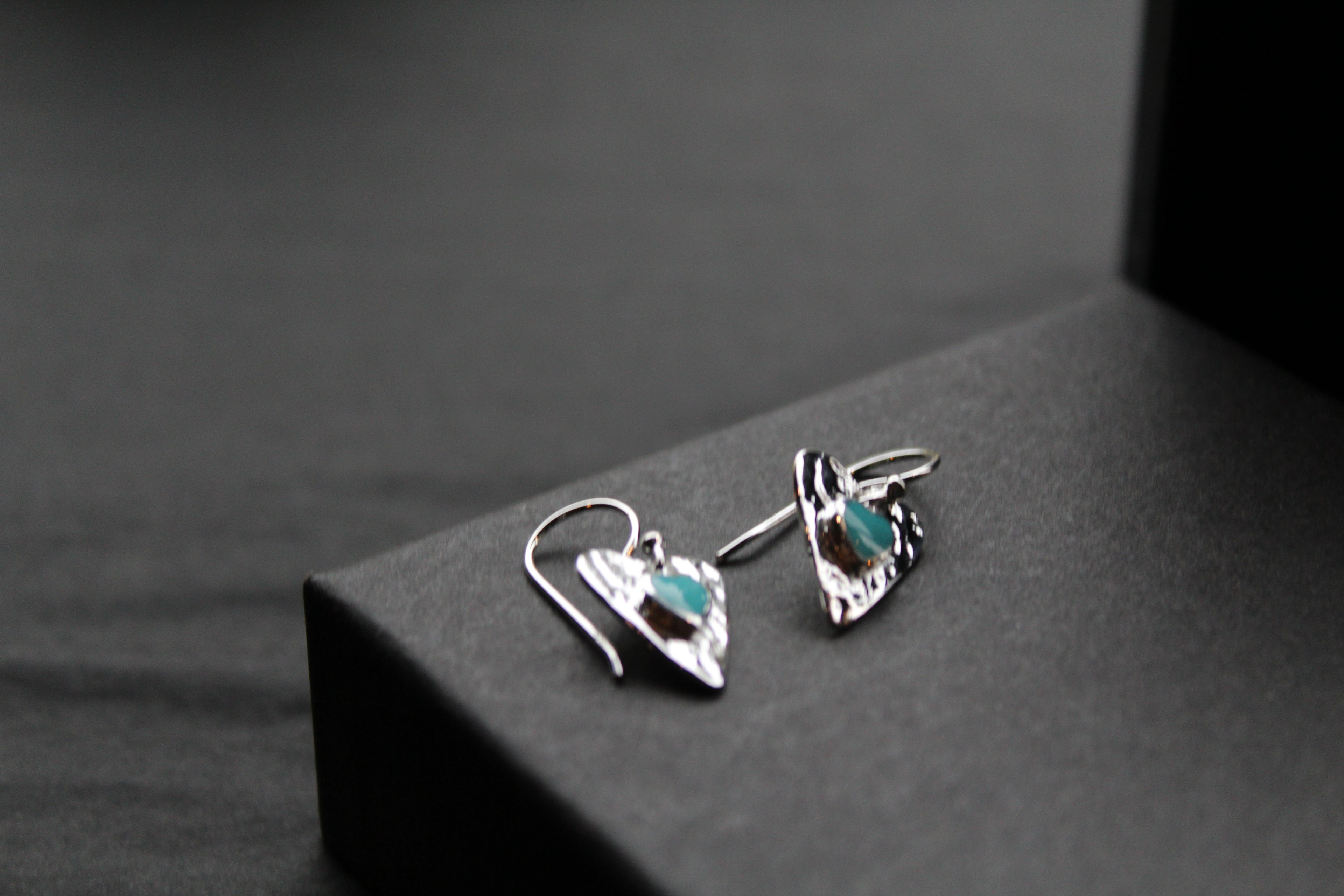 Turquoise Hammered Heart Drop Earrings