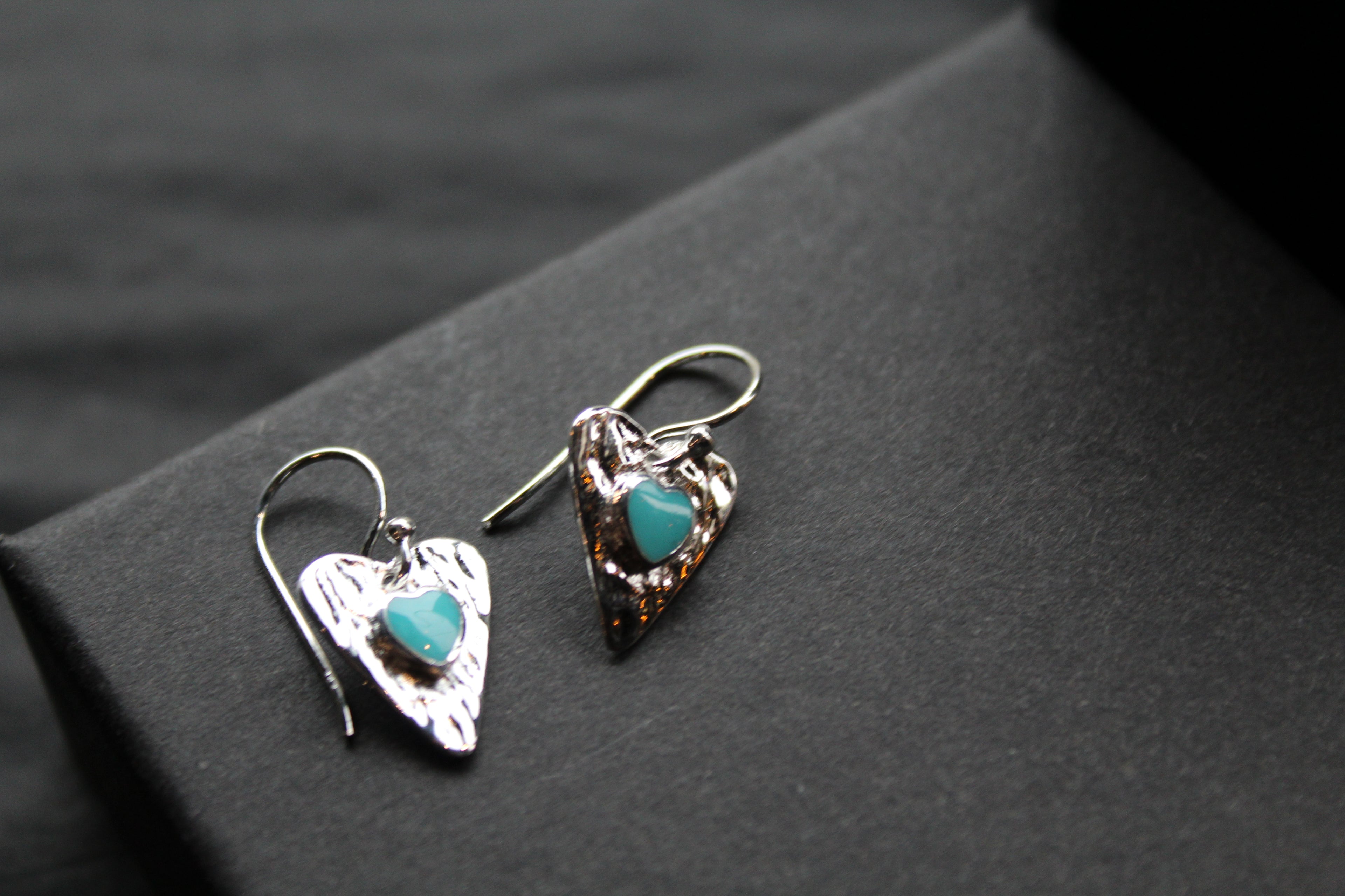 Turquoise Hammered Heart Drop Earrings