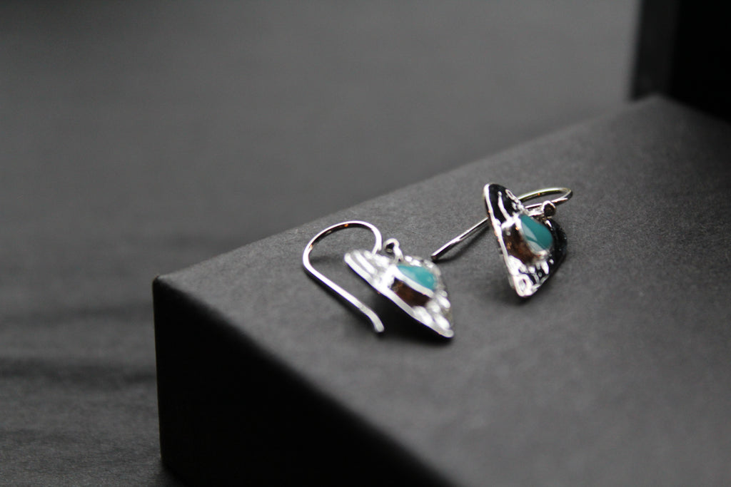 Turquoise Hammered Heart Drop Earrings