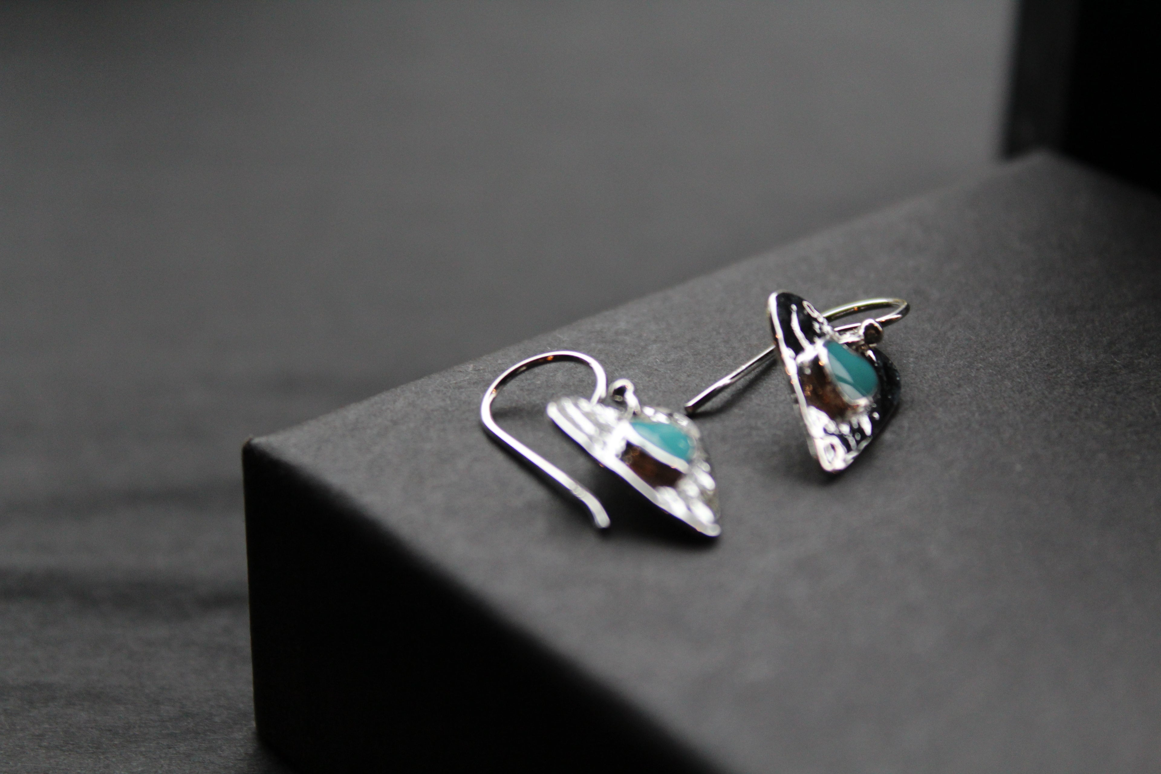 Turquoise Hammered Heart Drop Earrings