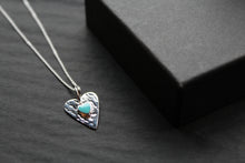 Load image into Gallery viewer, Turquoise Hammered Heart Pendant &amp; Chain

