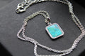 Turquoise Tile Pendant with Rhodium Plate