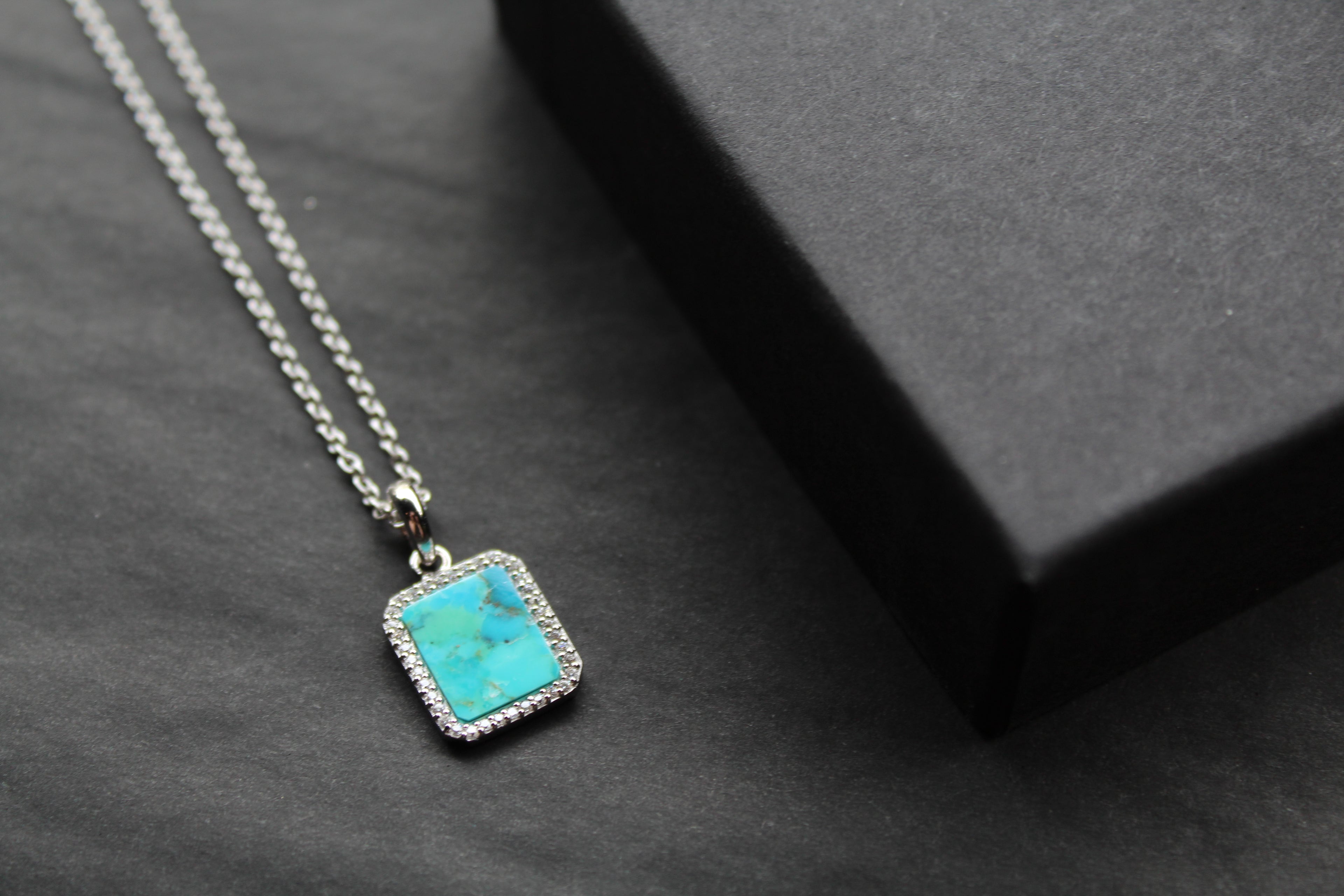 Turquoise Tile Pendant with Rhodium Plate