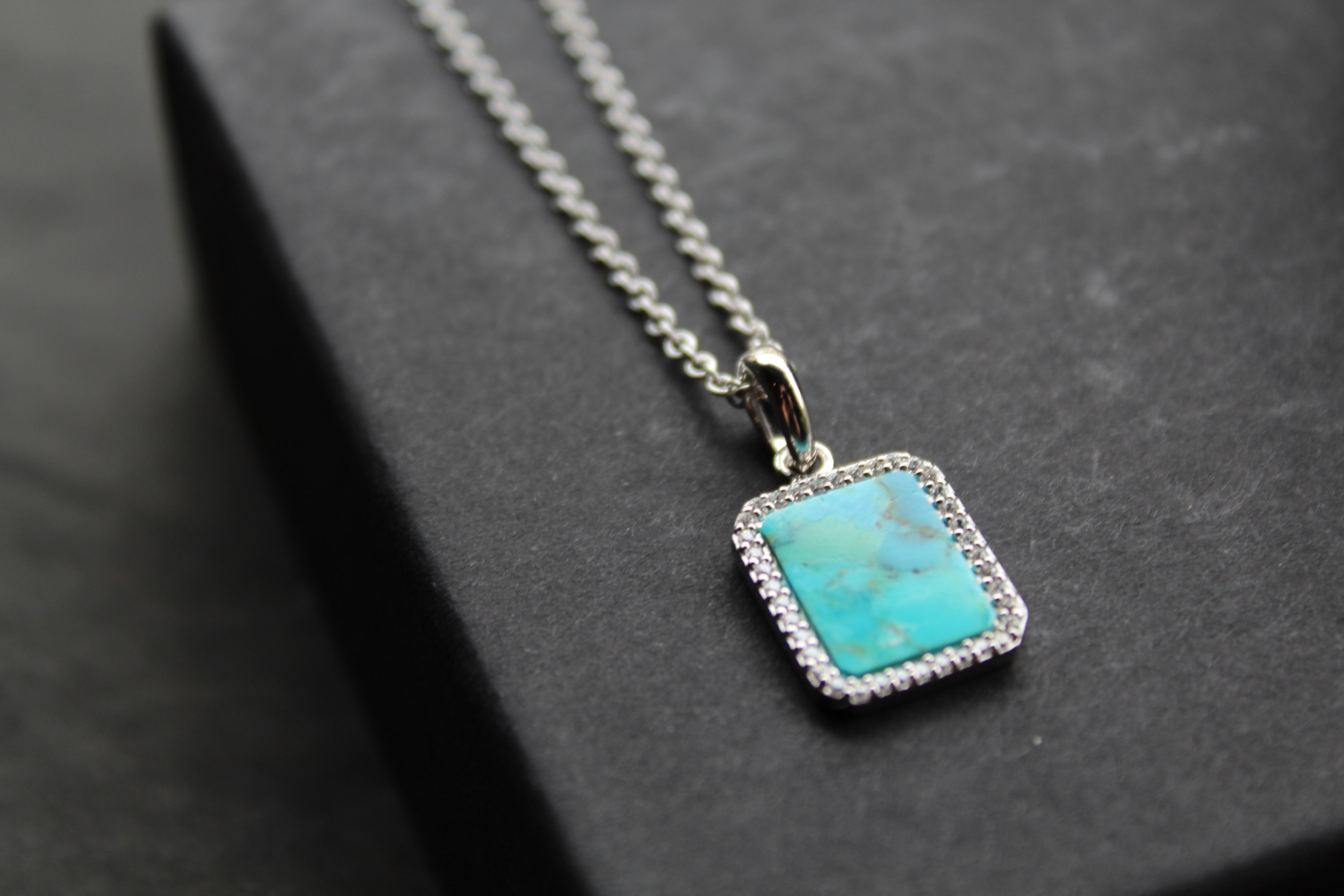 Turquoise Tile Pendant with Rhodium Plate