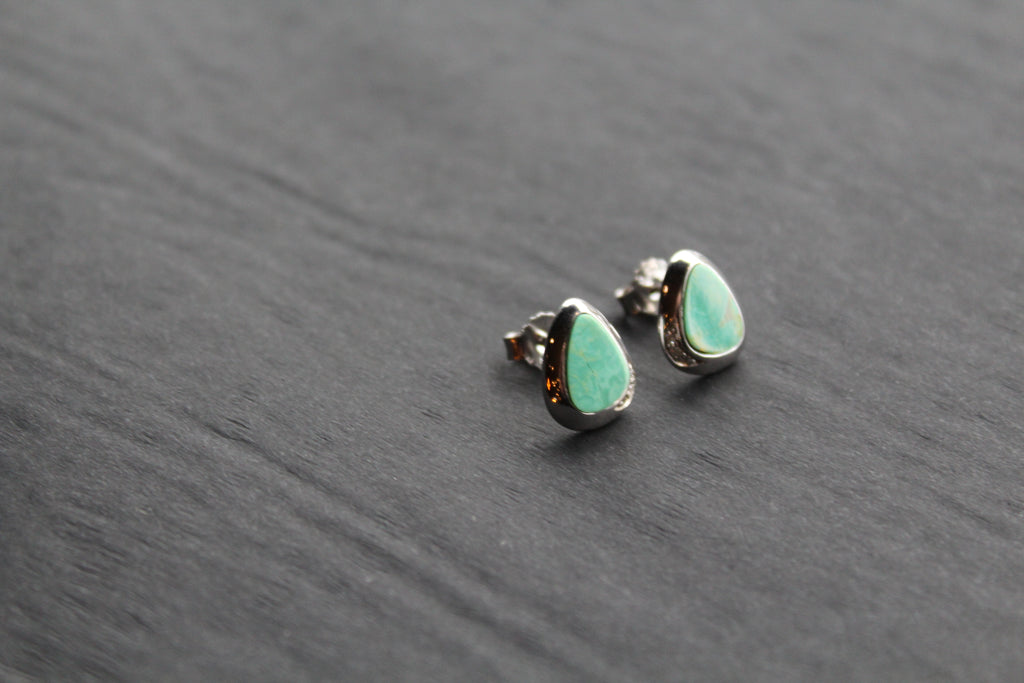 Turquoise and CZ Studs Rhodium Plated Sterling Silver