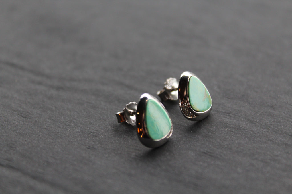 Turquoise and CZ Studs Rhodium Plated Sterling Silver