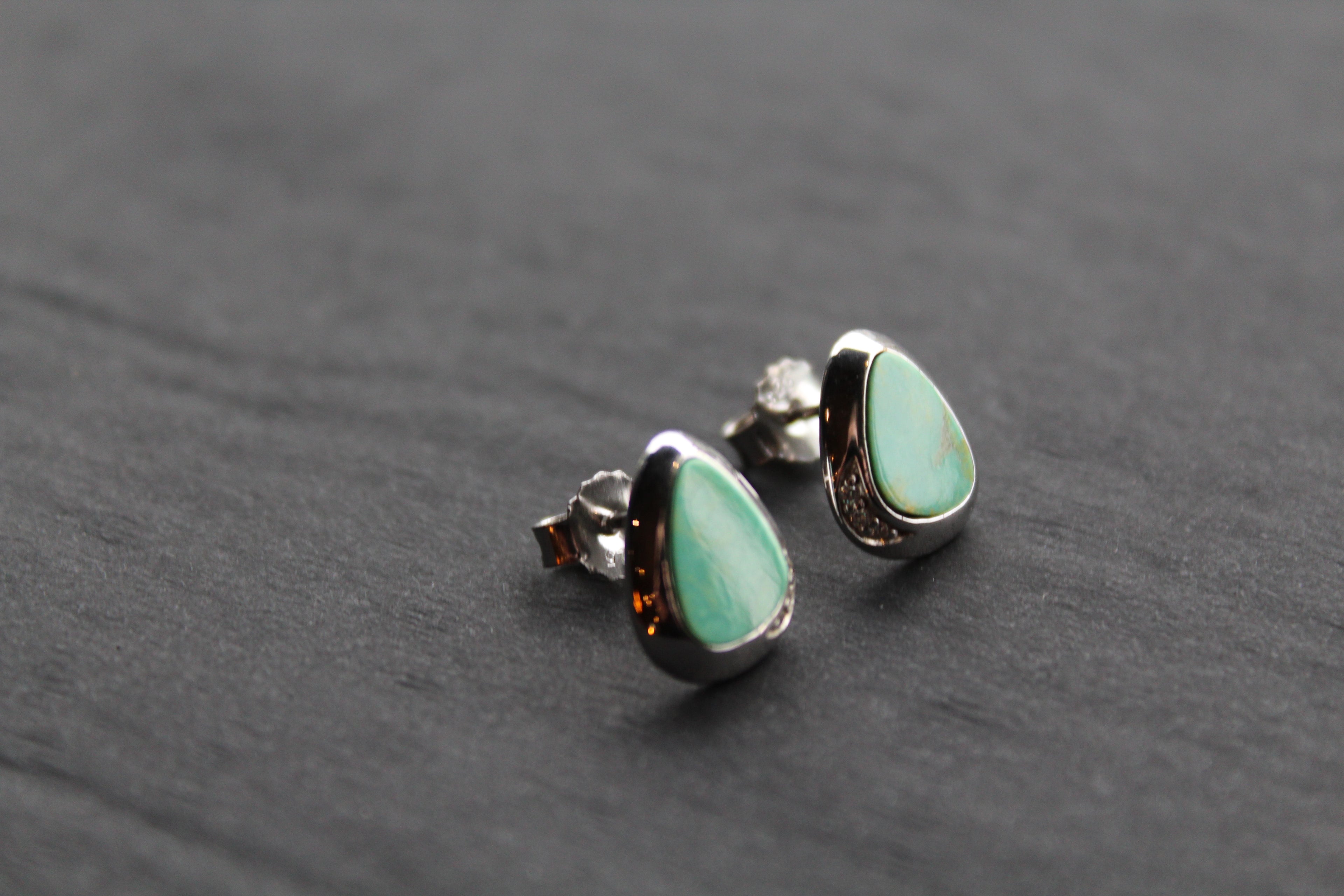Turquoise and CZ Studs Rhodium Plated Sterling Silver