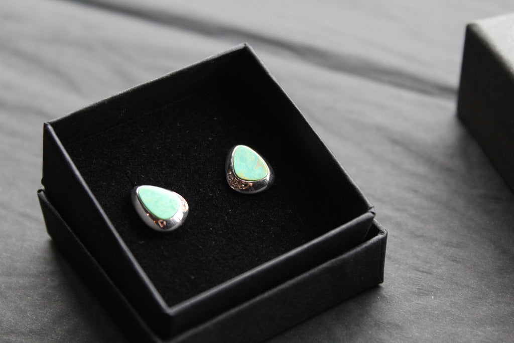 Turquoise and CZ Studs Rhodium Plated Sterling Silver