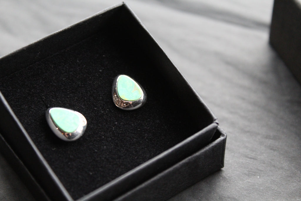 Turquoise and CZ Studs Rhodium Plated Sterling Silver
