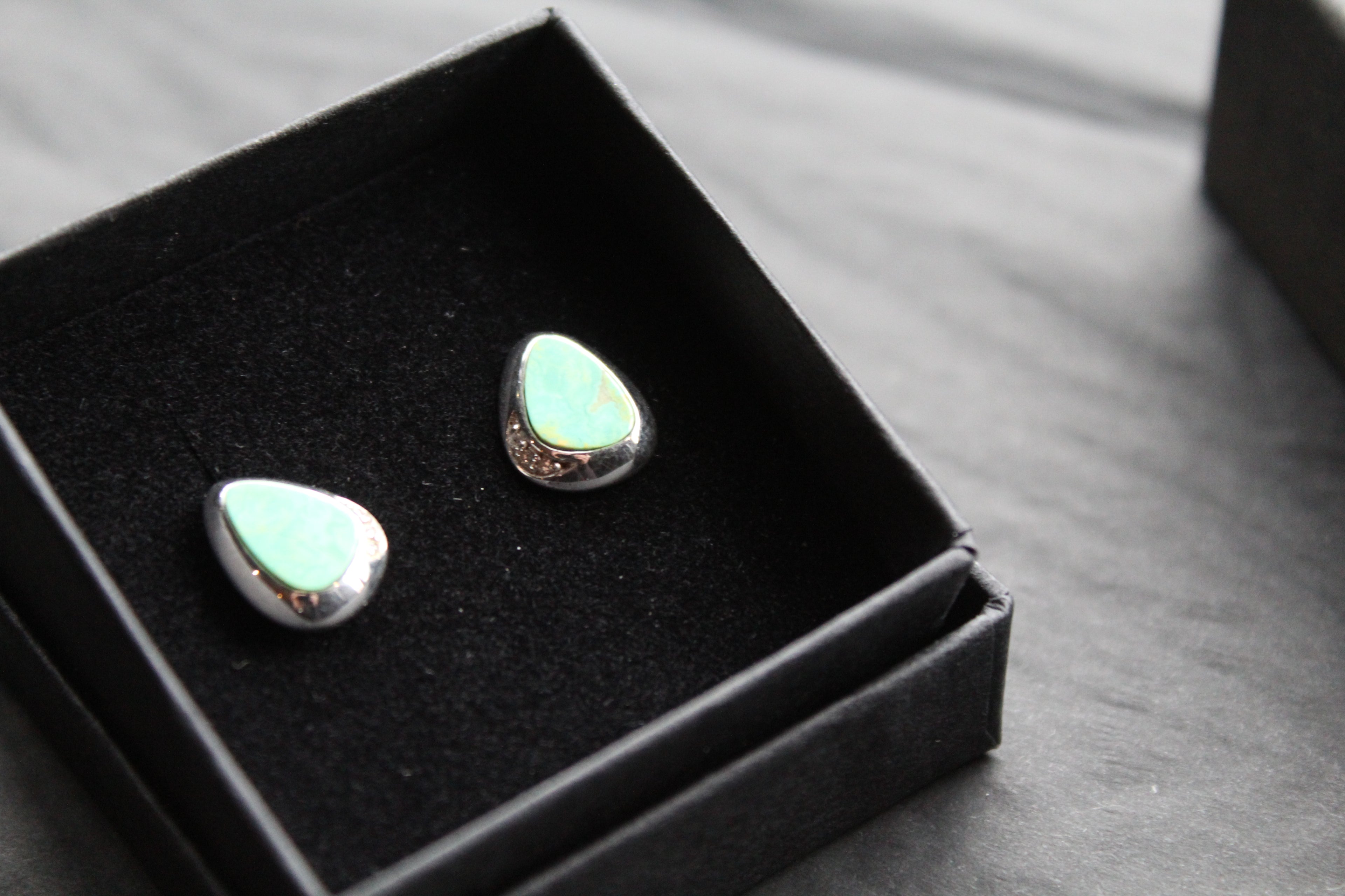 Turquoise and CZ Studs Rhodium Plated Sterling Silver