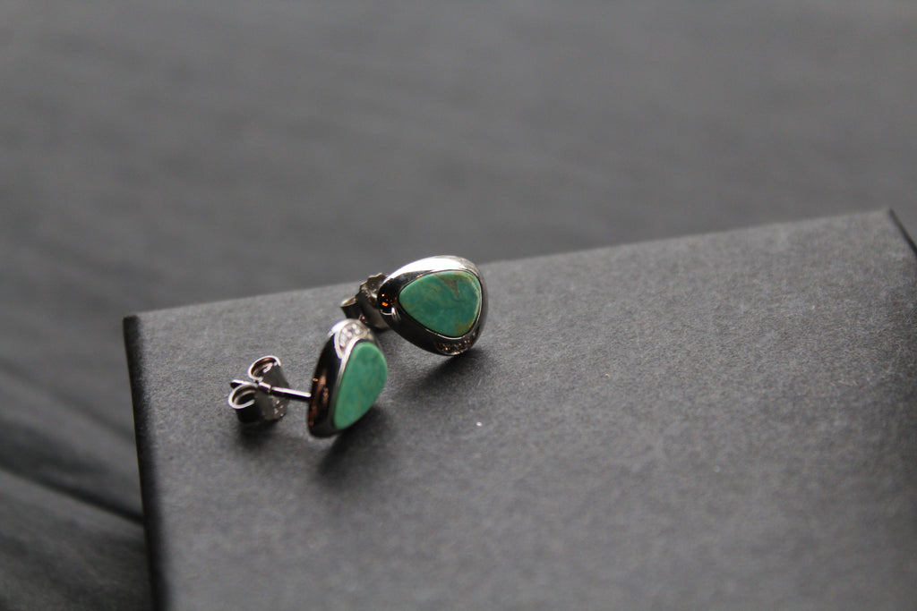 Turquoise and CZ Studs Rhodium Plated Sterling Silver