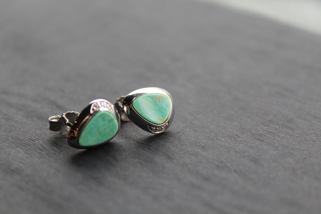 Turquoise and CZ Studs Rhodium Plated Sterling Silver