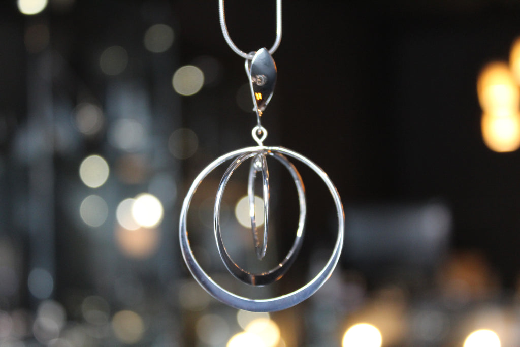 Twirling Silver Hoops Pendant with 18 - 20" Silver Chain