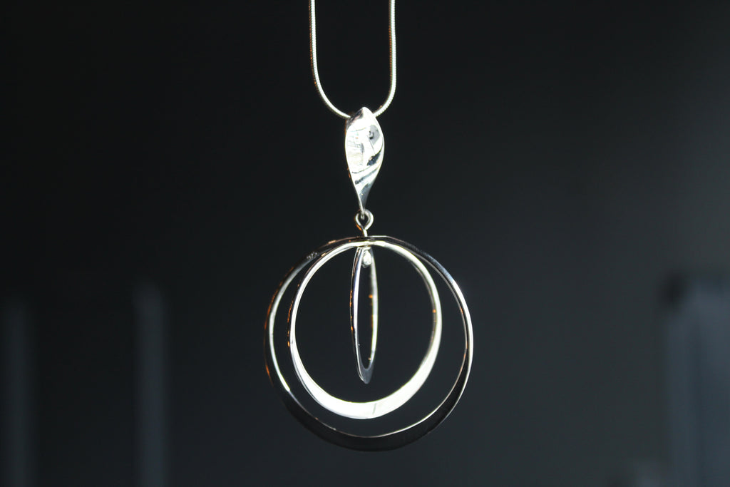 Twirling Silver Hoops Pendant with 18 - 20" Silver Chain