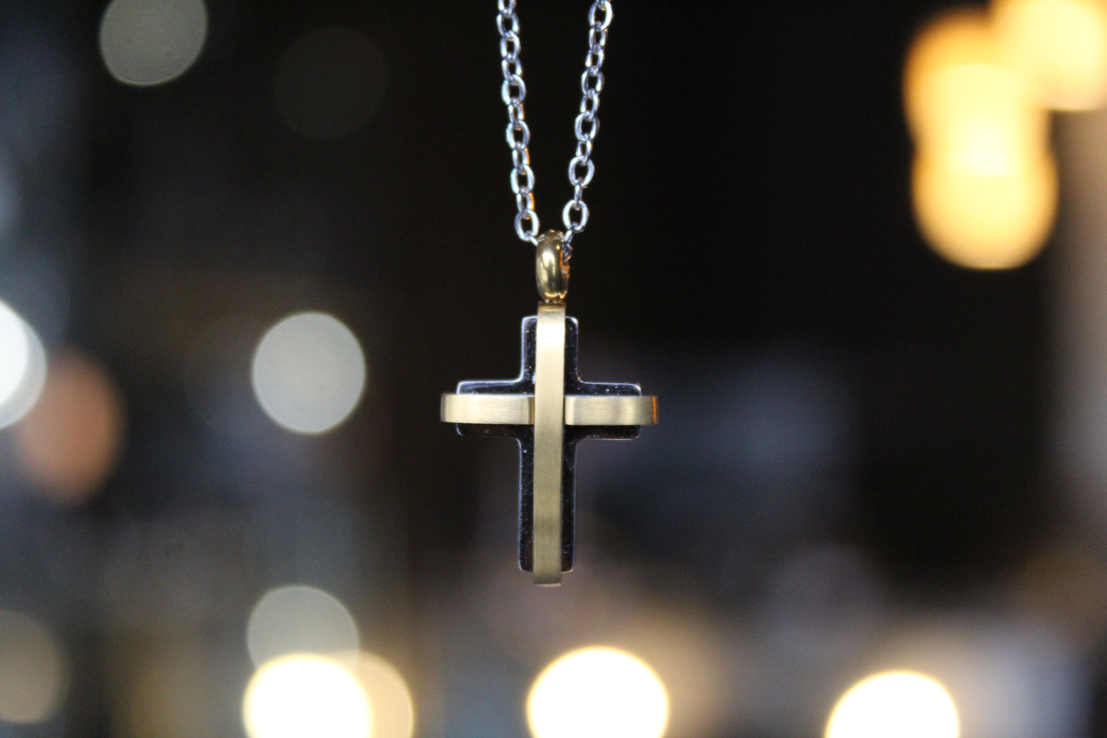 Unisex Small Steel Cross with Gold IP Plating