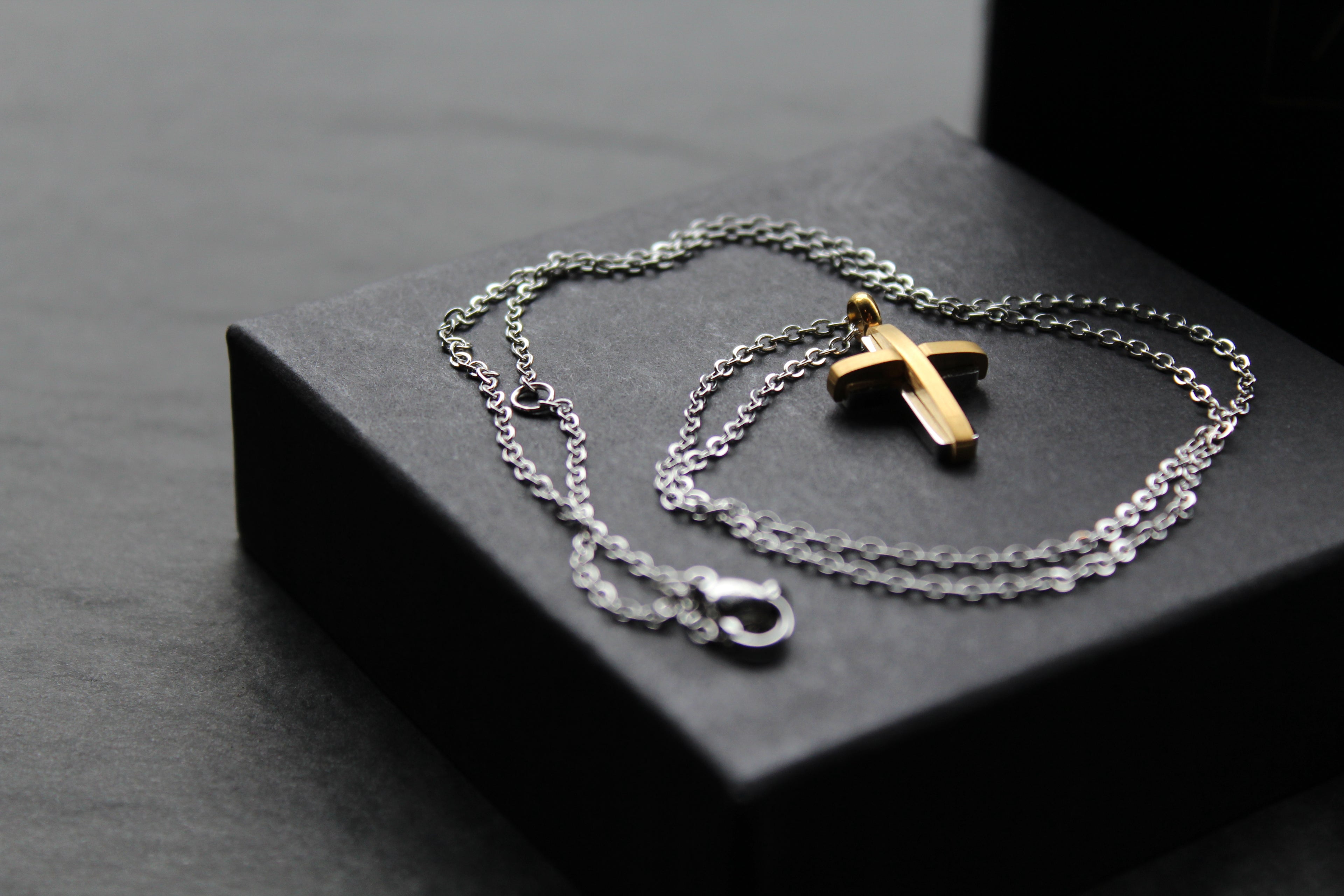 Unisex Small Steel Cross with Gold IP Plating