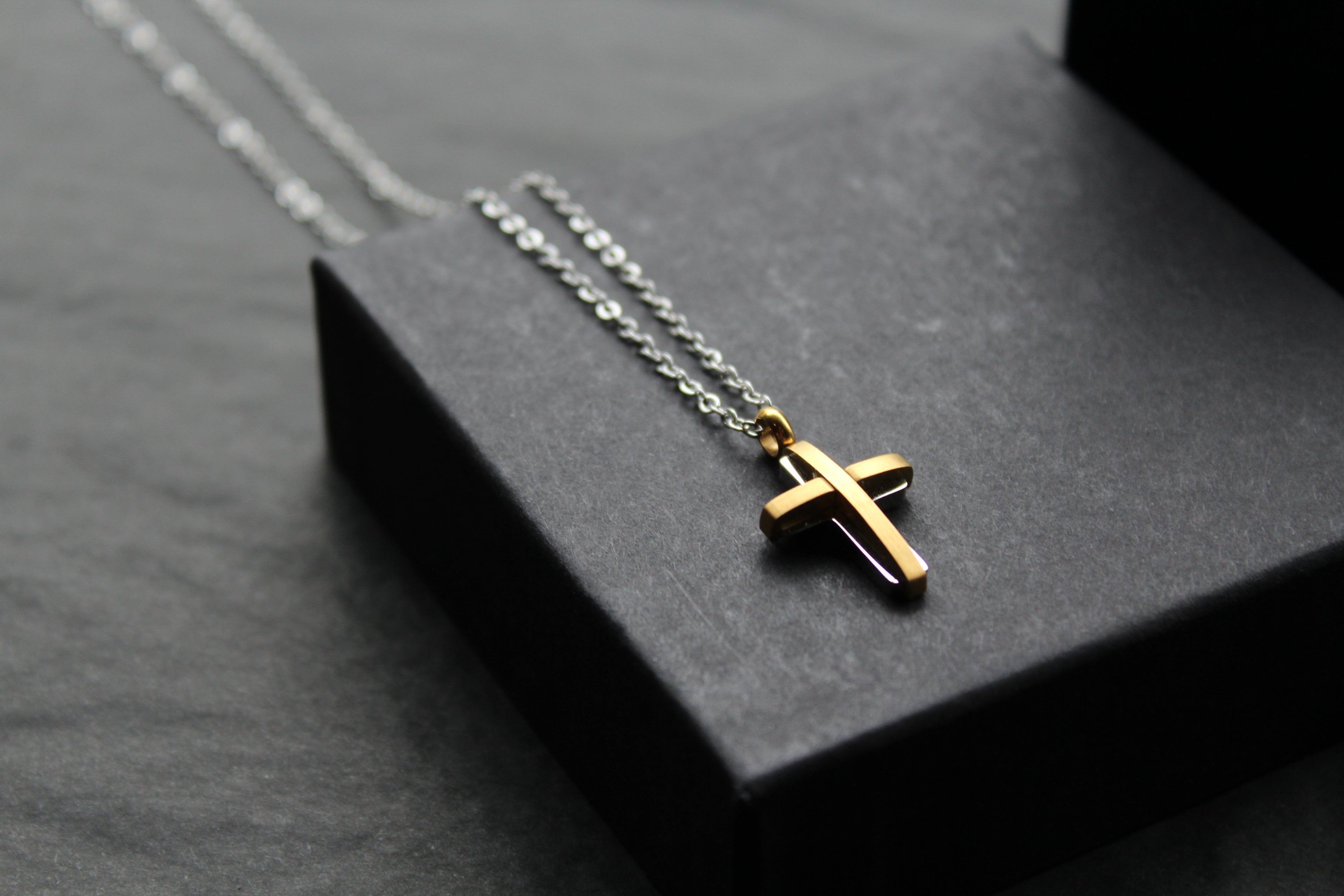 Unisex Small Steel Cross with Gold IP Plating