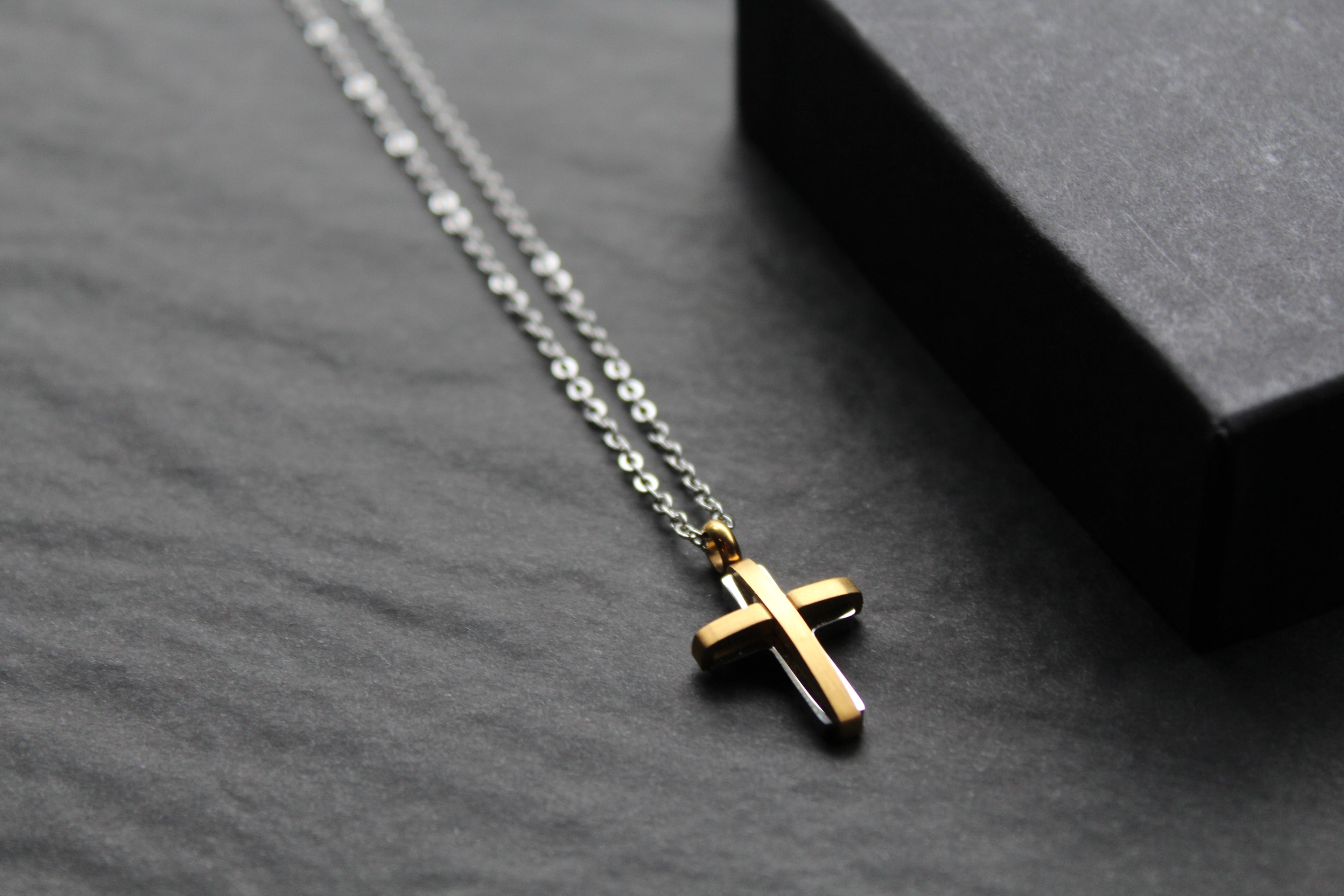 Unisex Small Steel Cross with Gold IP Plating