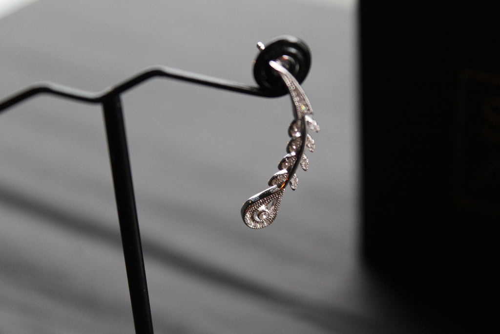 Victorian Style Peacock Feather Clear Cubic Zirconia Earrings