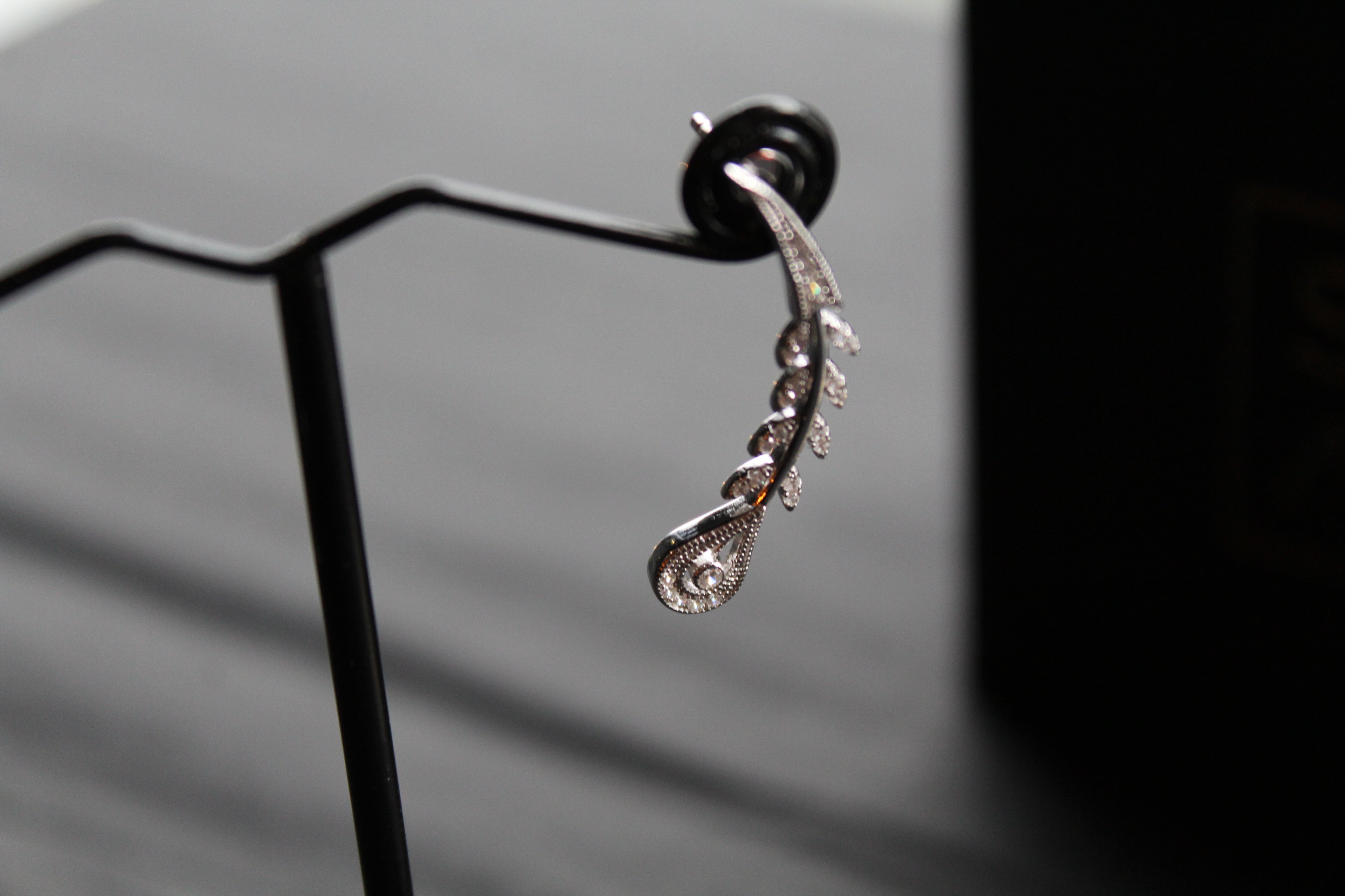 Victorian Style Peacock Feather Clear Cubic Zirconia Earrings