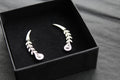 Victorian Style Peacock Feather Clear Cubic Zirconia Earrings
