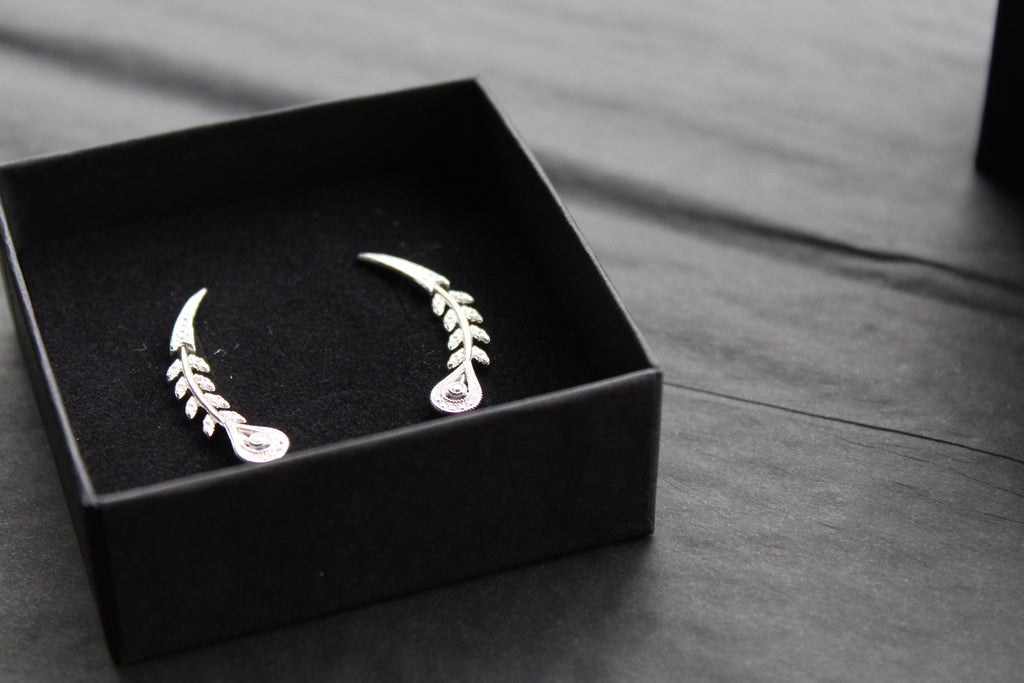 Victorian Style Peacock Feather Clear Cubic Zirconia Earrings