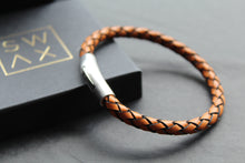Load image into Gallery viewer, Waxy Tan &amp; Black Leather Bracelet with Steel Clasp
