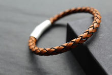 Load image into Gallery viewer, Waxy Tan &amp; Black Leather Bracelet with Steel Clasp
