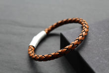 Load image into Gallery viewer, Waxy Tan &amp; Black Leather Bracelet with Steel Clasp
