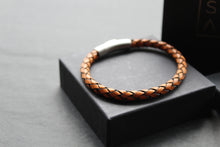 Load image into Gallery viewer, Waxy Tan &amp; Black Leather Bracelet with Steel Clasp
