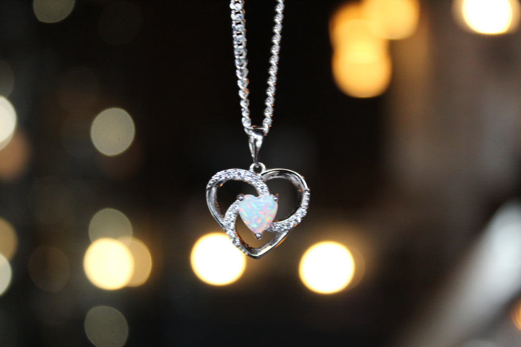 White Opalite & CZ Heart Necklace