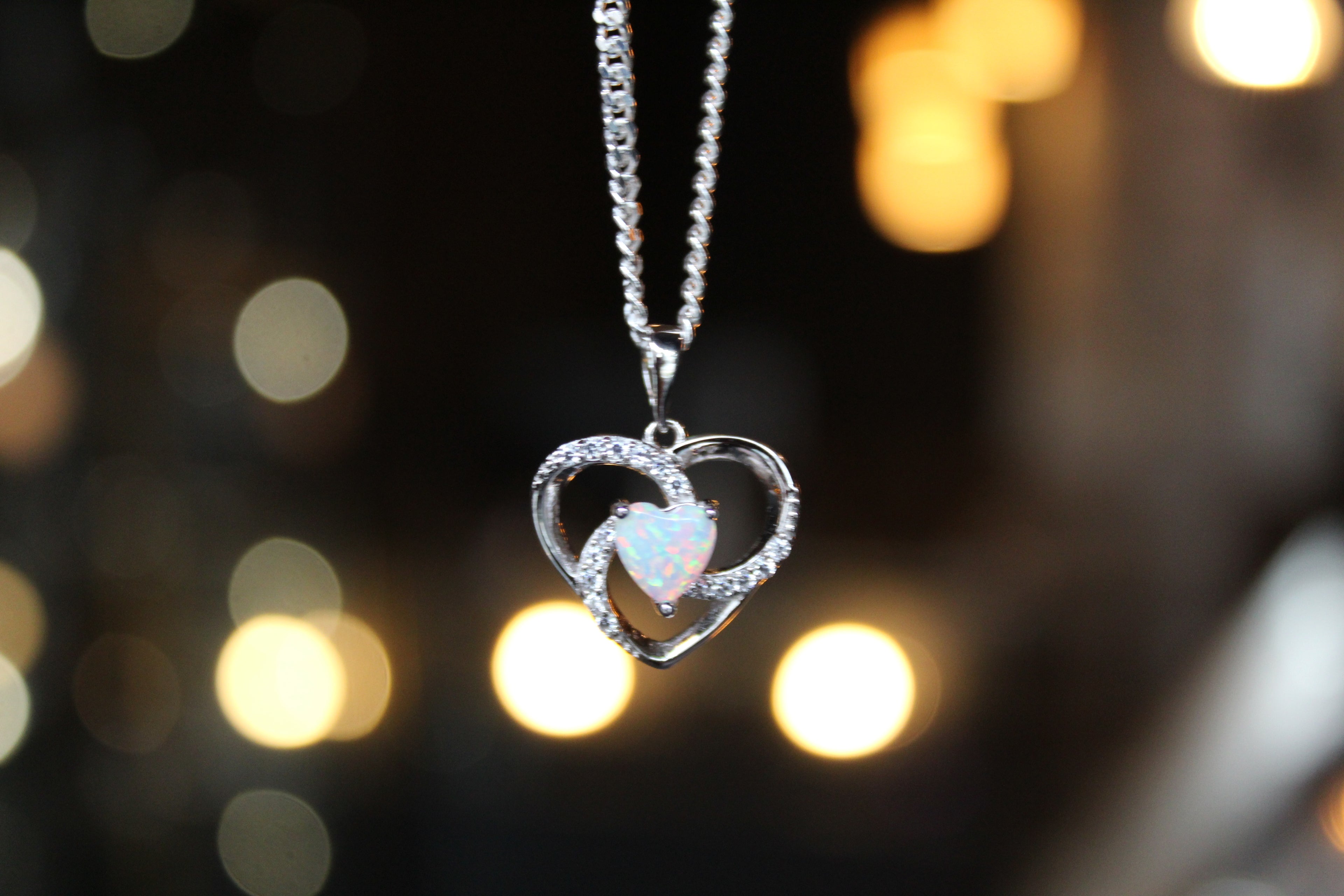 White Opalite & CZ Heart Necklace